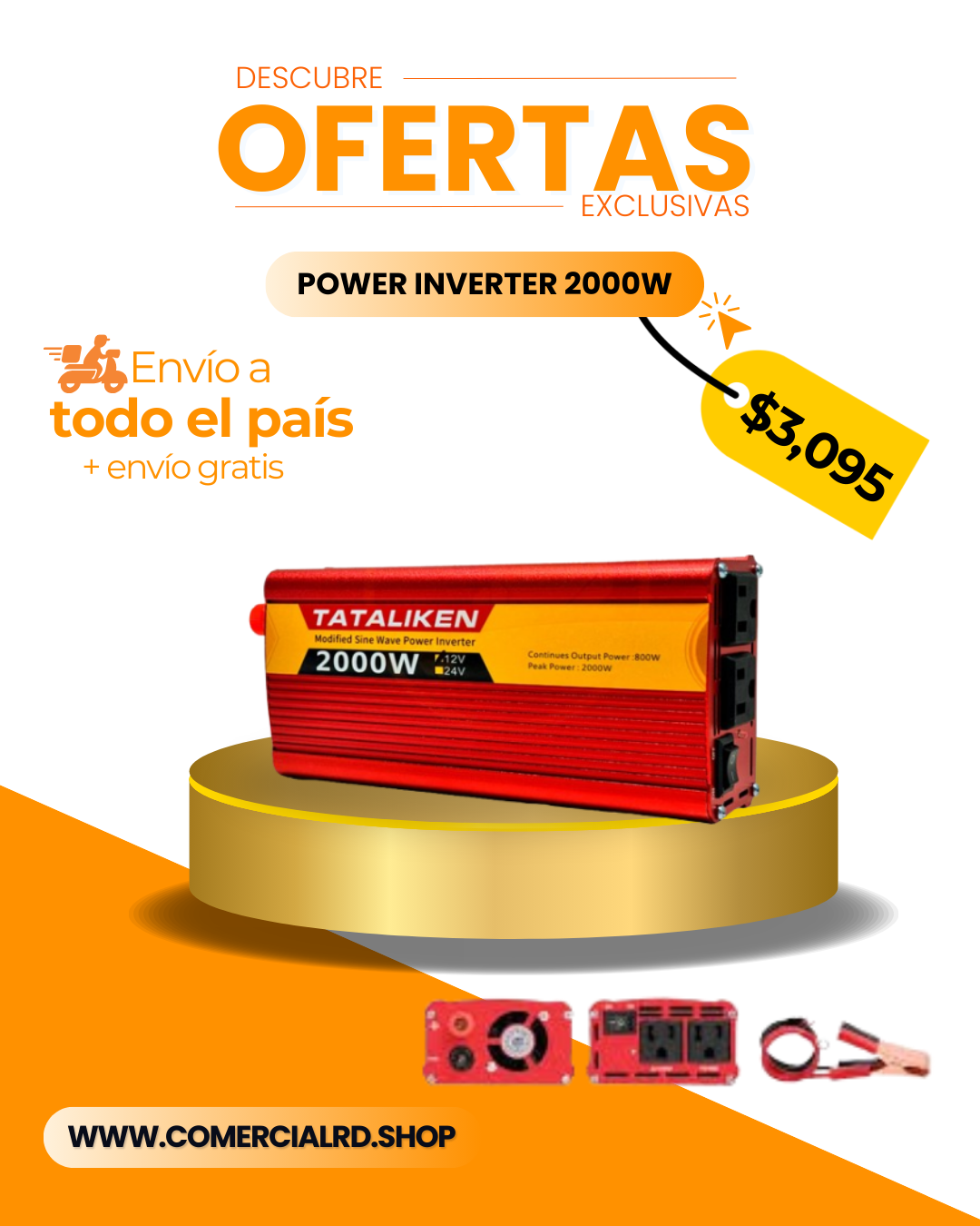 Convertidor de Voltaje 2000W | De 12V DC a 110V AC – Potencia y Confiabilidad